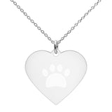 Engraved Silver Heart Necklace: Paw Print