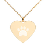 Engraved Silver Heart Necklace: Paw Print