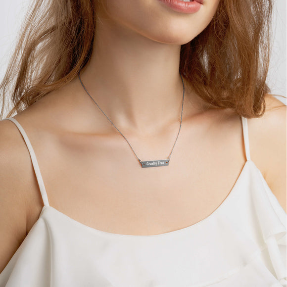 Engraved Silver Bar Chain Necklace: Cruelty Free