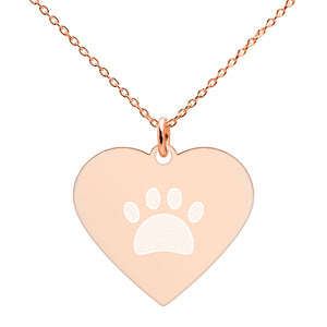 Engraved Silver Heart Necklace: Paw Print