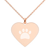 Engraved Silver Heart Necklace: Paw Print
