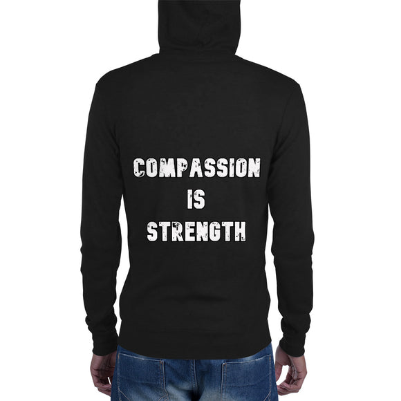 Unisex lightweight zip hoodie: Compassion is Strength